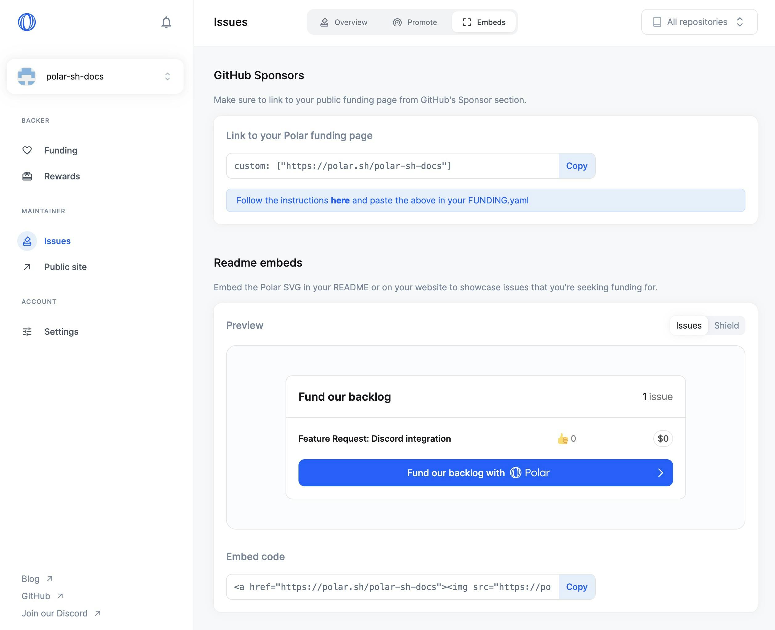 Polar GitHub README Embeds